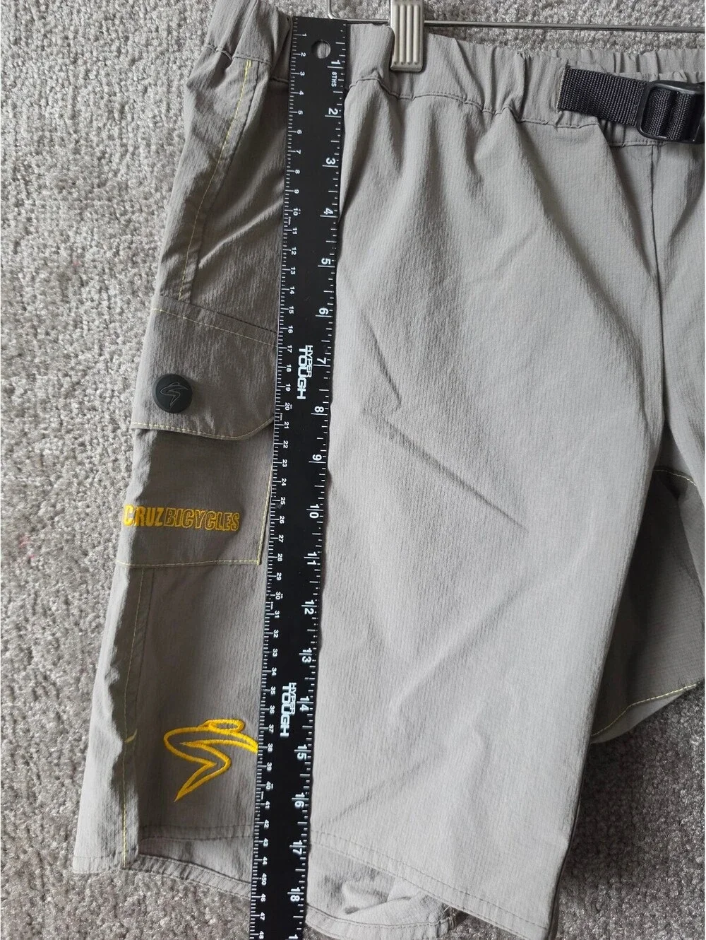 Santa Cruz Short Men Sz Lg Gray 2000s Mountain Bike Webge Belt Yellow Embroider